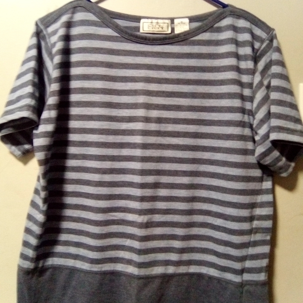ASHLY Brent ladies short sleeve pullover blue stripe top. Size medium. - Picture 3 of 8